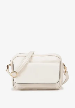 Jasnobeżowa Jednokomorowa Torebka z Imitacji Skóry z Regulowanym Paskiem i Kieszeniami Diovala