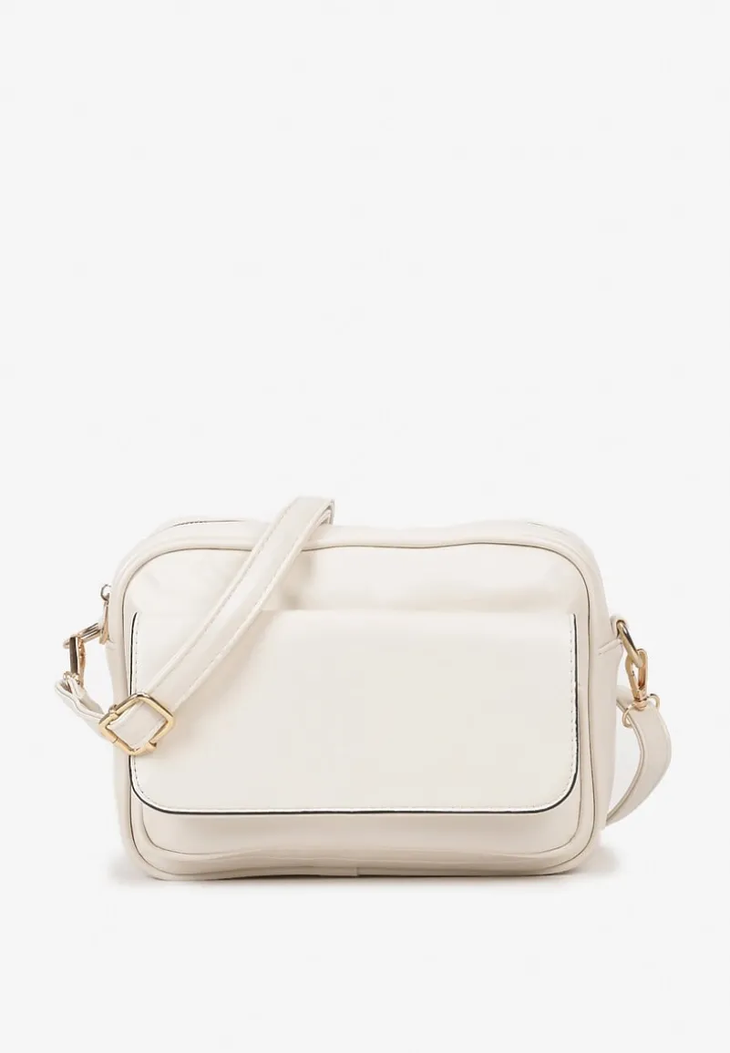 Jasnobeżowa Jednokomorowa Torebka z Imitacji Skóry z Regulowanym Paskiem i Kieszeniami Diovala