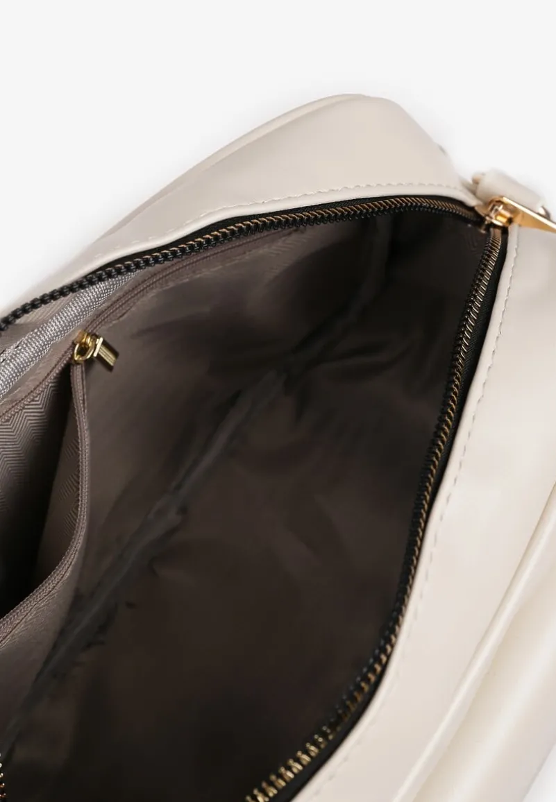 Jasnobeżowa Jednokomorowa Torebka z Imitacji Skóry z Regulowanym Paskiem i Kieszeniami Diovala