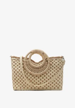 Jasnobeżowa Jednokomorowa Torebka na Ramię z Plecionki z Dodatkowym Paskiem Wezen