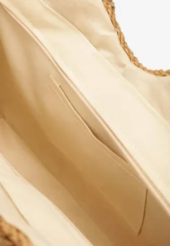 Jasnobeżowa Jednokomorowa Torebka na Ramię z Plecionki z Dodatkowym Paskiem Wezen