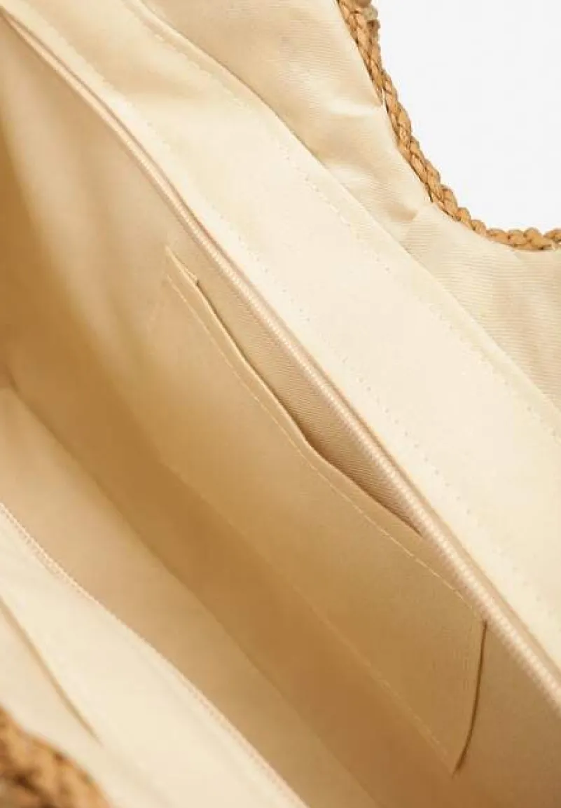 Jasnobeżowa Jednokomorowa Torebka na Ramię z Plecionki z Dodatkowym Paskiem Wezen