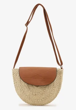 Jasnobeżowa Mała Torebka Boho na Ramię z Połączenia Plecionki i Ekoskóry Virtha