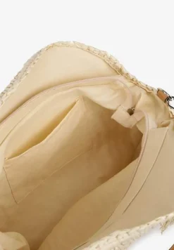 Jasnobeżowa Pleciona Okrągła Torebka Shopperka z Długimi Rączkami i Paskiem Acelema