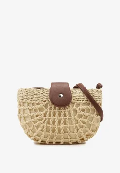 Jasnobeżowa Pleciona Torebka na Regulowanym Pasku z Zapięciem na Zatrzask i Suwak Setelia