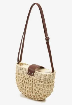 Jasnobeżowa Pleciona Torebka na Regulowanym Pasku z Zapięciem na Zatrzask i Suwak Setelia