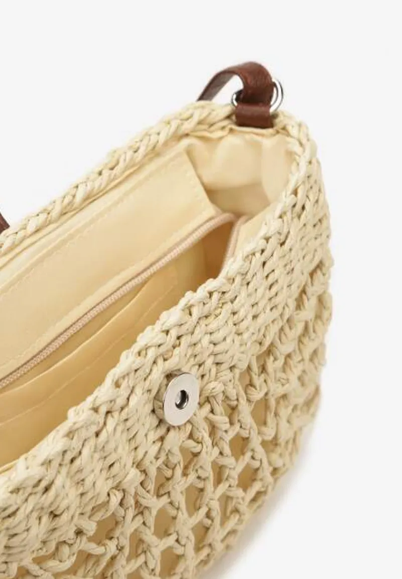 Jasnobeżowa Pleciona Torebka na Regulowanym Pasku z Zapięciem na Zatrzask i Suwak Setelia