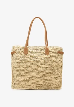 Jasnobeżowa Pleciona Torebka o Dużym Fasonie Tote w Stylu Boho Emerria