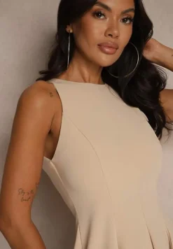 Jasnobeżowa Sukienka z Wiskozą o Rozkloszowanym Kroju Miliviela