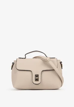 Jasnobeżowa Torebka Listonoszka Ozdobiona Klapą Ponavia