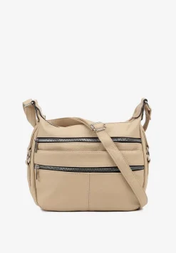 Jasnobeżowa Torebka Listonoszka z Paskiem i Suwakami Nanidira