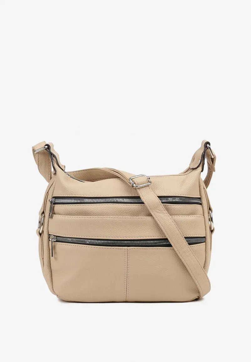 Jasnobeżowa Torebka Listonoszka z Paskiem i Suwakami Nanidira