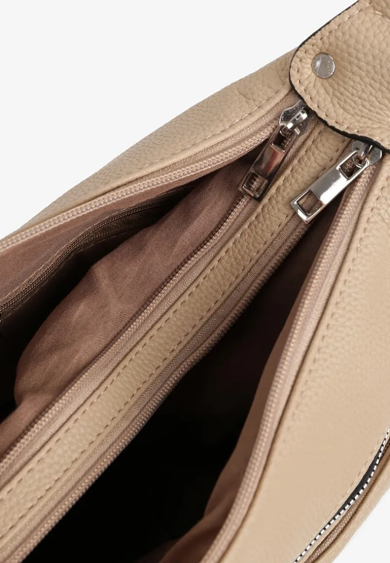 Jasnobeżowa Torebka Listonoszka z Paskiem i Suwakami Nanidira