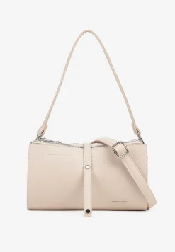 Jasnobeżowa Torebka Listonoszka Prostokątna z Suwakiem i Rączką oraz Paskiem Lumeviane
