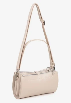 Jasnobeżowa Torebka Listonoszka Prostokątna z Suwakiem i Rączką oraz Paskiem Lumeviane
