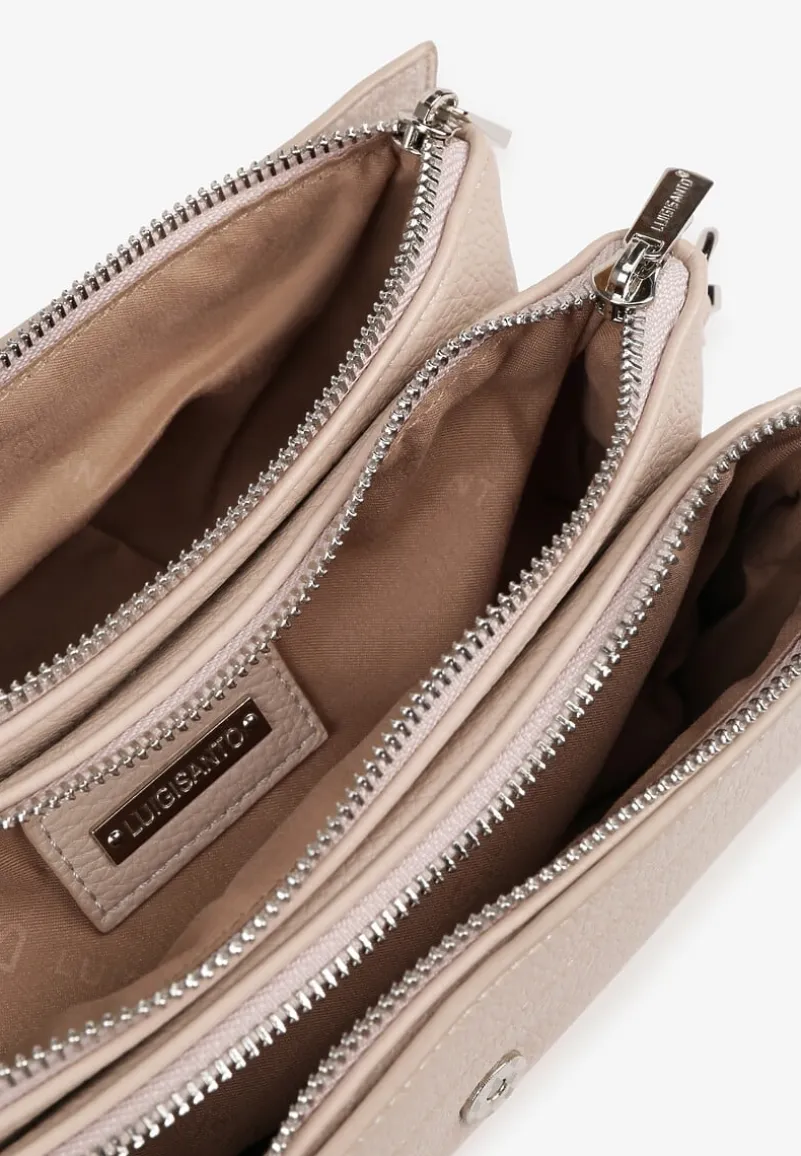 Jasnobeżowa Torebka Listonoszka Prostokątna z Suwakiem i Rączką oraz Paskiem Lumeviane