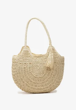 Jasnobeżowa Torebka Shopperka Boho z Plecionej Rafii Aidarsa