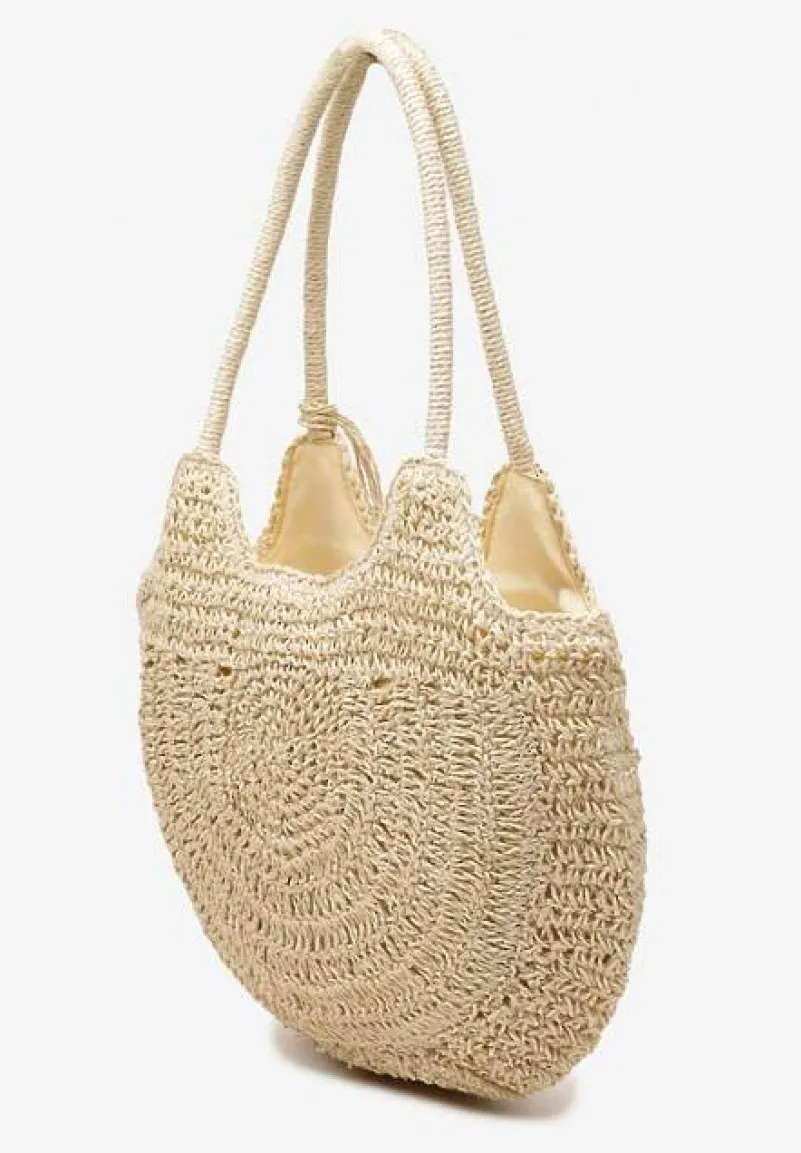 Jasnobeżowa Torebka Shopperka Boho z Plecionej Rafii Aidarsa