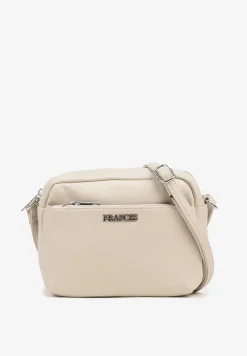 Jasnobeżowa Torebka Typu Listonoszka z Suwakiem i Metalicznym Zdobieniem Silenaia