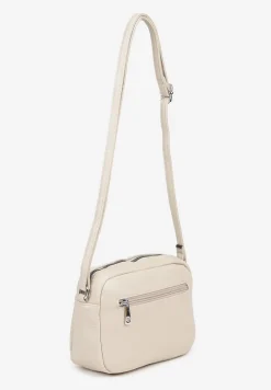 Jasnobeżowa Torebka Typu Listonoszka z Suwakiem i Metalicznym Zdobieniem Silenaia