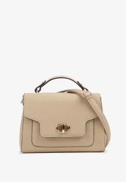 Jasnobeżowa Torebka Typu Listonoszka z Rączką i Ozdobną Klapą Monevia