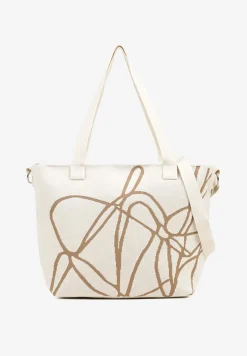 Jasnobeżowa Torebka Typu Shopper z Paskiem Crossbody w Abstrakcyjny Wzór Obelisse