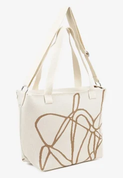 Jasnobeżowa Torebka Typu Shopper z Paskiem Crossbody w Abstrakcyjny Wzór Obelisse