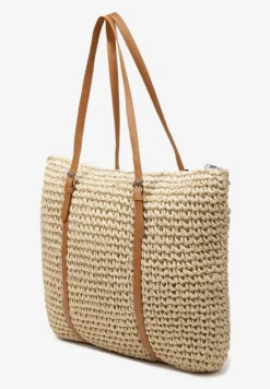 Jasnobeżowa Torebka z Plecionki w Stylu Boho z Ozdobnymi Rączkami Iltanin
