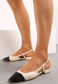 Jasnobeżowe Klasyczne Sandały na Płaskiej Podeszwie bez Pięty Zapinane przy Kostce Sadria