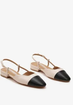 Jasnobeżowe Klasyczne Sandały na Płaskiej Podeszwie bez Pięty Zapinane przy Kostce Sadria