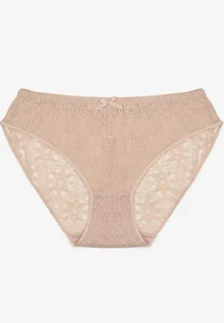Jasnobeżowe Koronkowe Majtki Typu Figi z Ozdobną Kokardką Nilwia