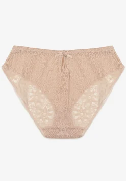 Jasnobeżowe Koronkowe Majtki Typu Figi z Ozdobną Kokardką Nilwia
