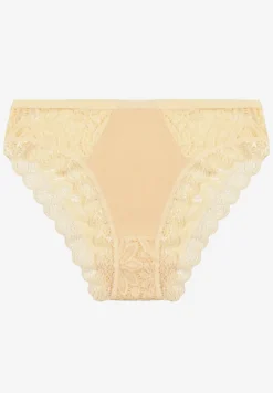 Jasnobeżowe Majtki Figi Ozdobione Koronką w Kwiatowy Wzór Belenia