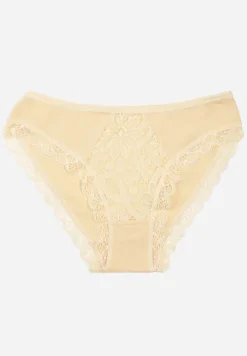 Jasnobeżowe Majtki Figi Ozdobione Wstawkami z Koronki Povia