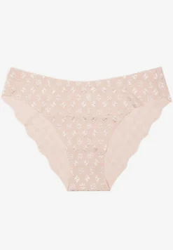 Jasnobeżowe Majtki Figi z Bezszwowym Wykończeniem Zdobione Geometrycznym Printem Viviore
