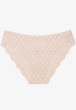 Jasnobeżowe Majtki Figi z Bezszwowym Wykończeniem Zdobione Geometrycznym Printem Viviore