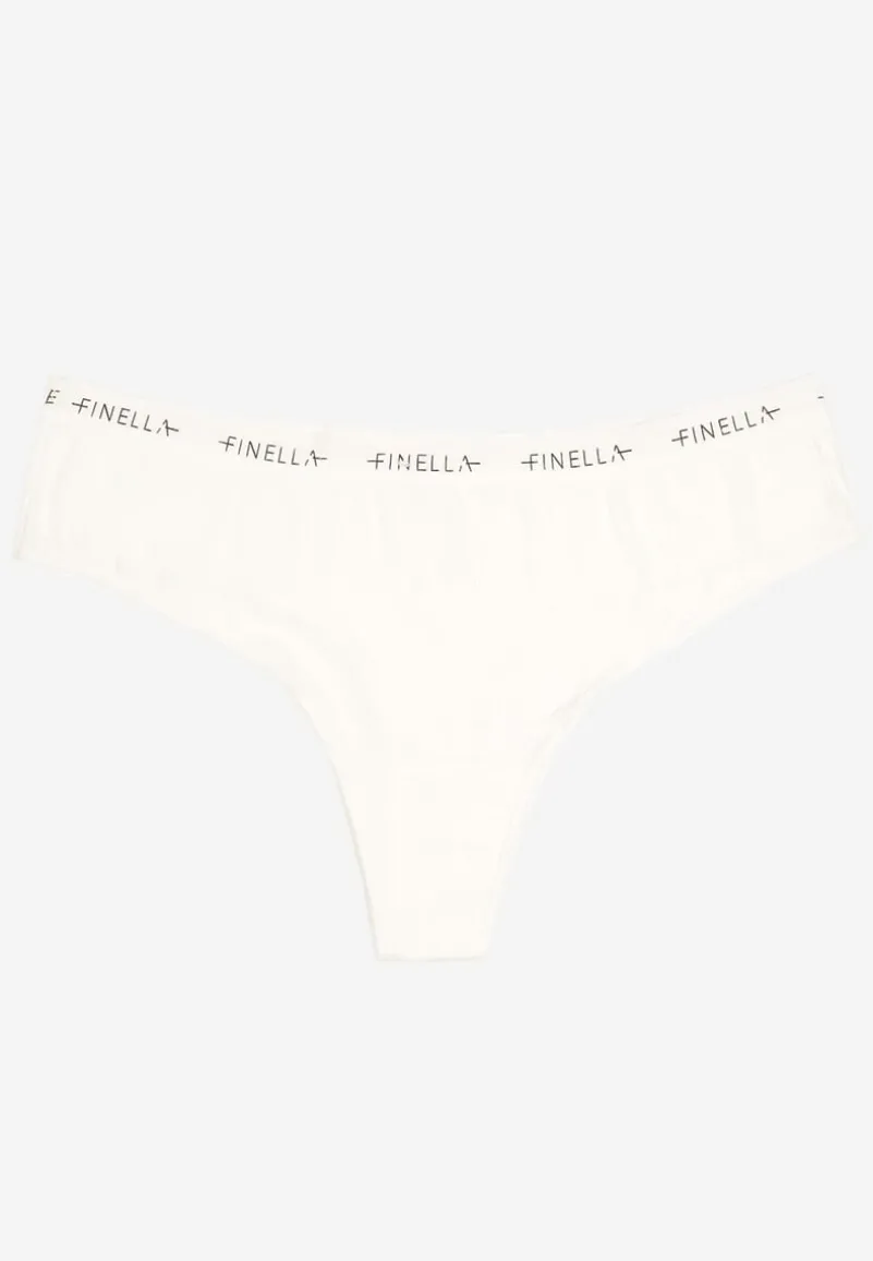 Jasnobeżowe Majtki Stringi z Prążkowanego Materiału Wykończone Napisem Briavia