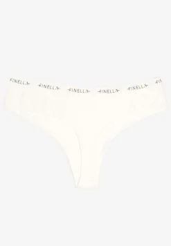 Jasnobeżowe Majtki Stringi z Prążkowanego Materiału Wykończone Napisem Briavia