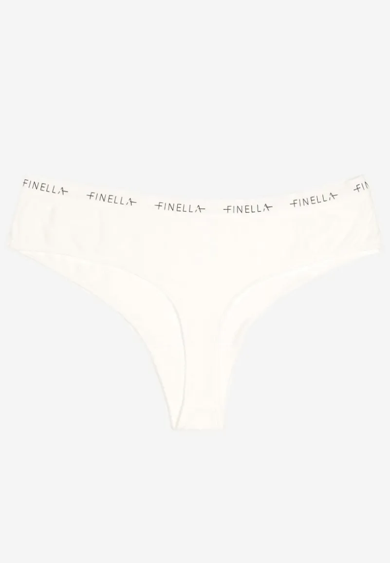 Jasnobeżowe Majtki Stringi z Prążkowanego Materiału Wykończone Napisem Briavia
