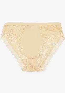 Jasnobeżowe Majtki Typu Figi Ozdobione Koronkowymi Wstawkami Omikka