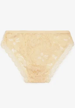 Jasnobeżowe Majtki Typu Figi Ozdobione Koronkowymi Wstawkami Omikka