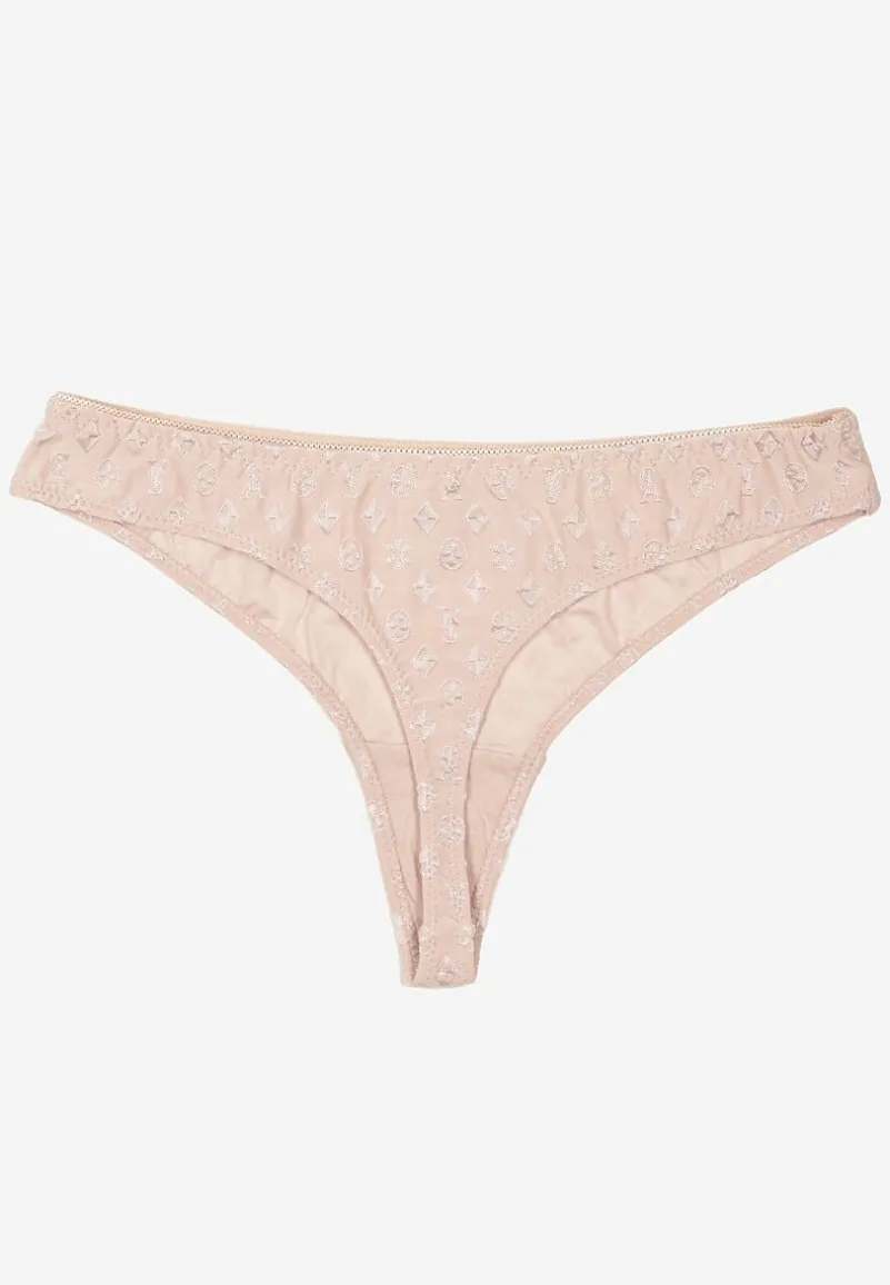 Jasnobeżowe Majtki Typu Stringi Ozdobione Tłoczeniem Vivise