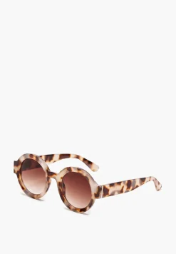 Jasnobeżowe Okulary Przeciwsłoneczne Okrągłe w Stylu Retro Viralina