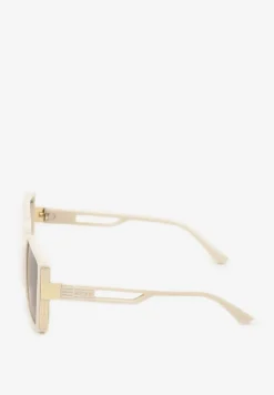 Jasnobeżowe Okulary Przeciwsłoneczne z Filtrem UV i Geometrycznym Wzorem Talidessa