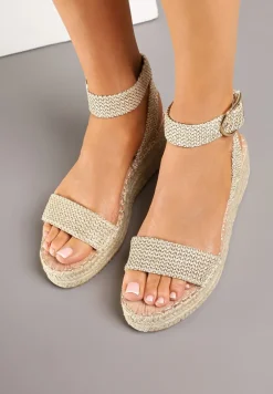 Jasnobeżowe Sandały na Plecionej Podeszwie w Stylu Boho Lurienna