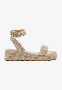 Jasnobeżowe Sandały na Plecionej Podeszwie w Stylu Boho Lurienna