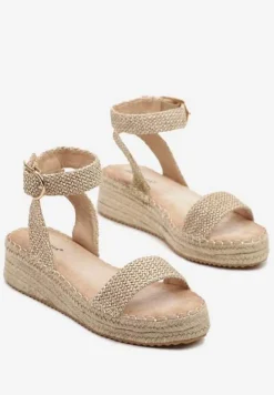 Jasnobeżowe Sandały na Plecionej Podeszwie w Stylu Boho Lurienna