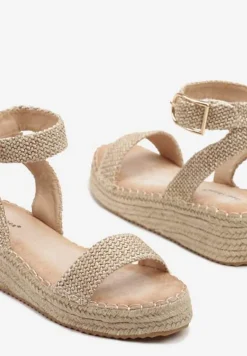 Jasnobeżowe Sandały na Plecionej Podeszwie w Stylu Boho Lurienna