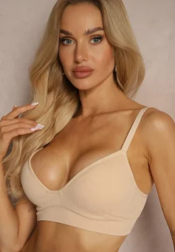 Jasnobeżowy Biustonosz o Sportowym Fasonie Zapinany na Haftki z Regulacją Irissina