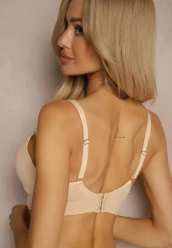 Jasnobeżowy Biustonosz o Sportowym Fasonie Zapinany na Haftki z Regulacją Irissina